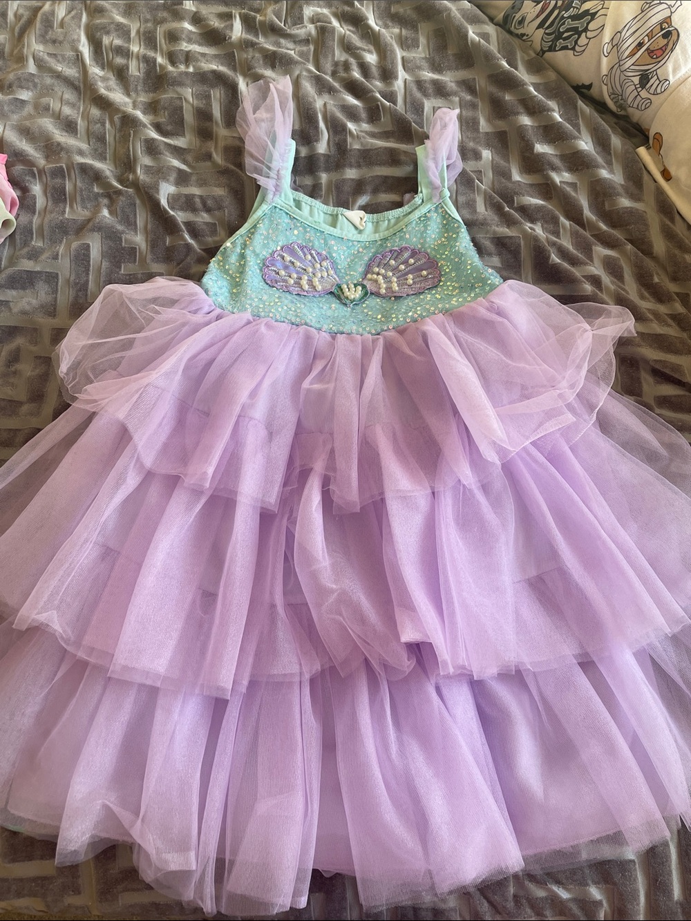 Kids Mermaid Princess Tulle Dress - Lavender & Aqua